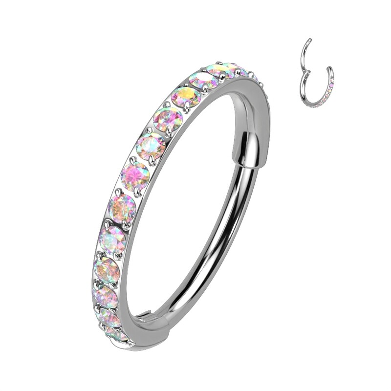 Piercing Ring aus Titan G23 mit Kristallbogen Aurora Borealis