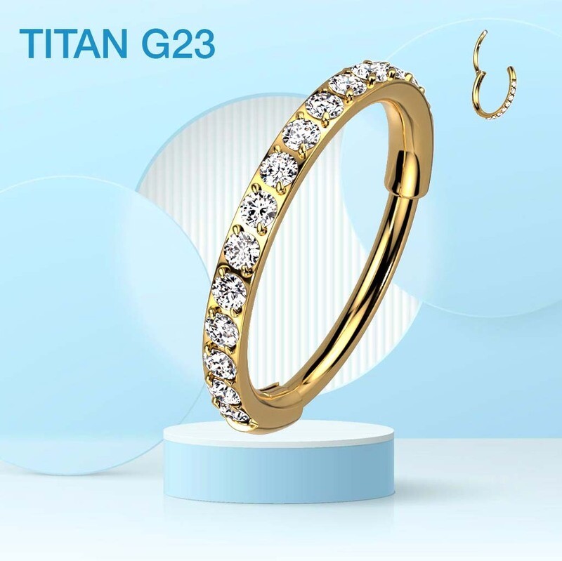 Piercing Ring aus Titan G23 mit Kristallbogen vergoldet