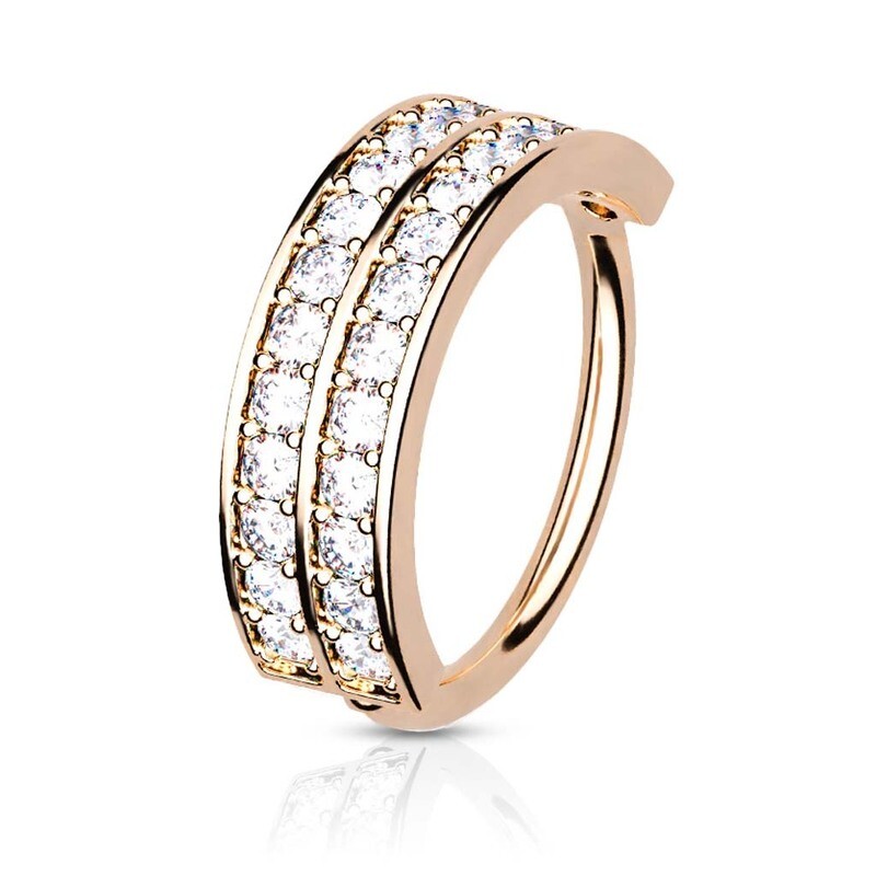 Piercing Ring Doppelbogen CZ-Kristallen rosegold