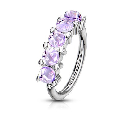 Piercing Ring mit fünf Opal-Steinen violett