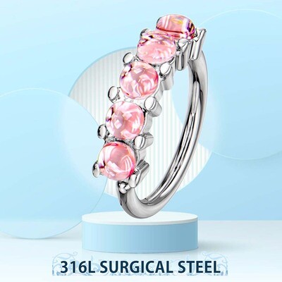 Piercing Ring mit fünf Opal-Steinen pink