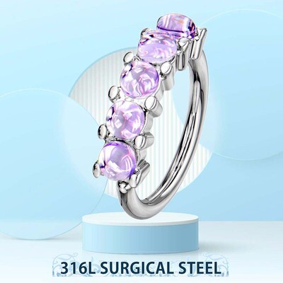 Piercing Ring mit fünf Opal-Steinen violett