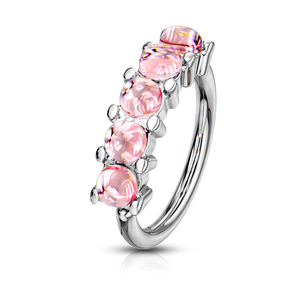 Piercing Ring mit fünf Opal-Steinen pink