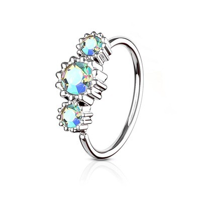 Piercing Ring mit drei Kristallen Aurora Borealis