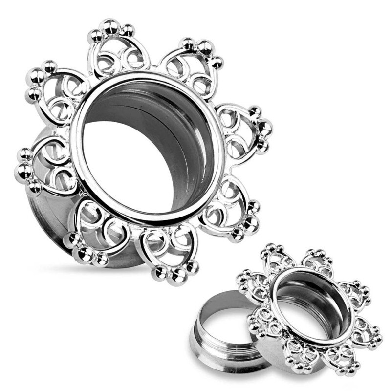 Flesh Tunnel Filigranen Tribal Herzen silber