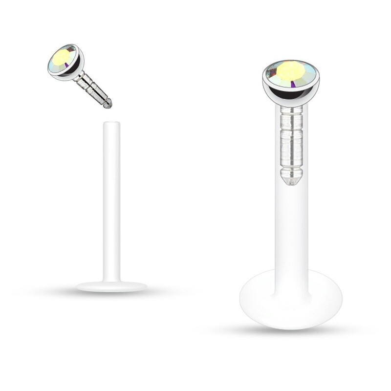 Labret Kristall Aurora Borealis abgerundet