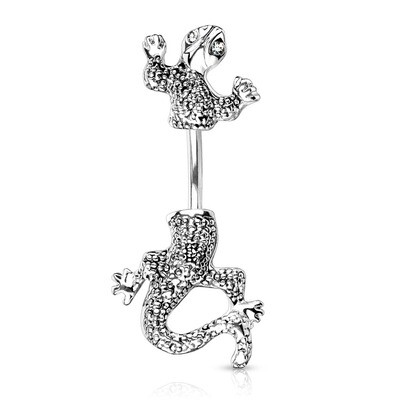 Bauchnabelpiercing Eidechse silber