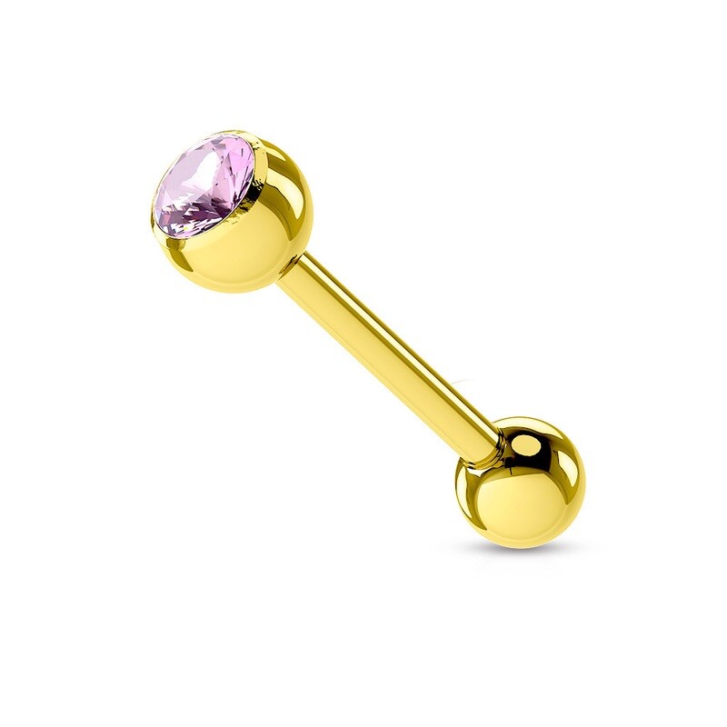 Zungenpiercing vergoldet Kristall pink