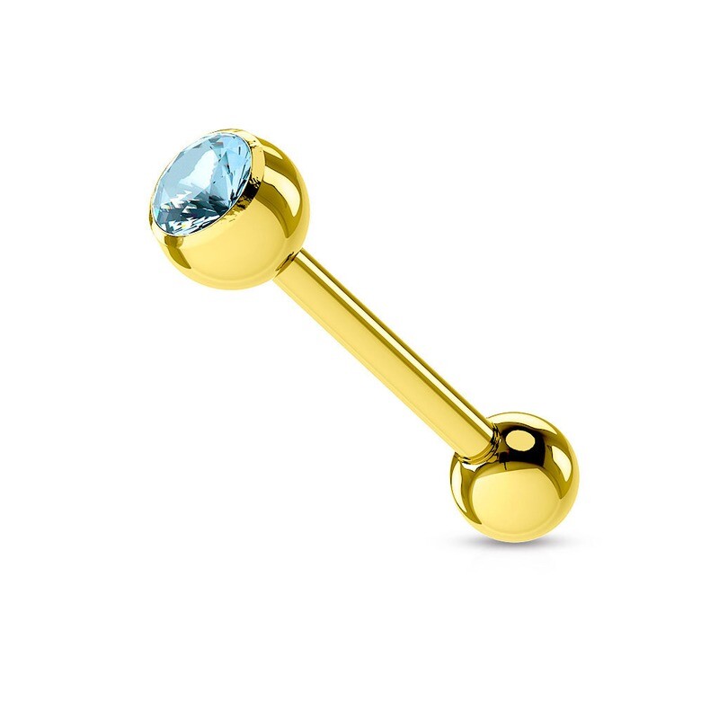 Zungenpiercing vergoldet Kristall aqua