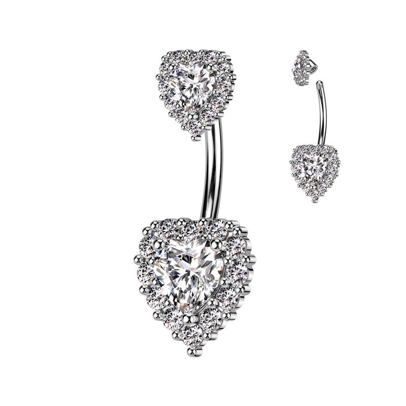 Bauchnabelpiercing Kristallherzen silber