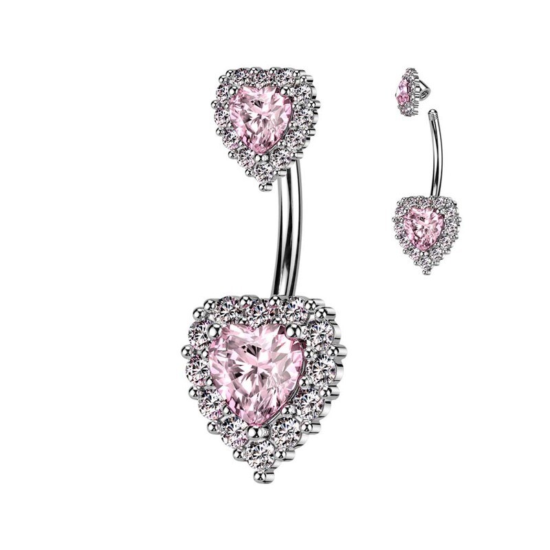 Bauchnabelpiercing Kristallherzen pink