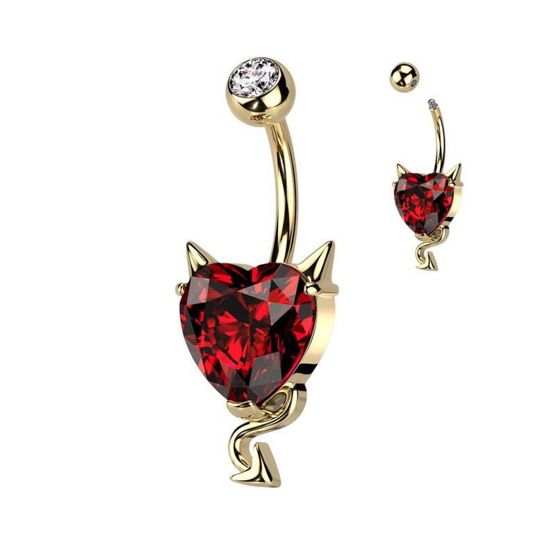 Bauchnabelpiercing Diablo Kristallherz 14K
