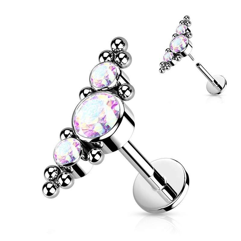 Labret aus Titan drei Kristallen Aurora Borealis