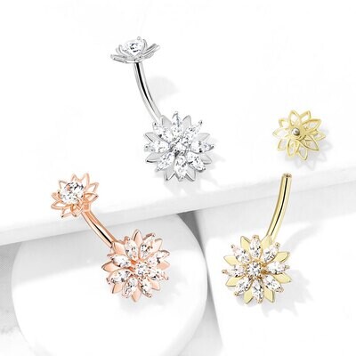 Bauchnabelpiercing mit doppelter Lotusblume rosegold