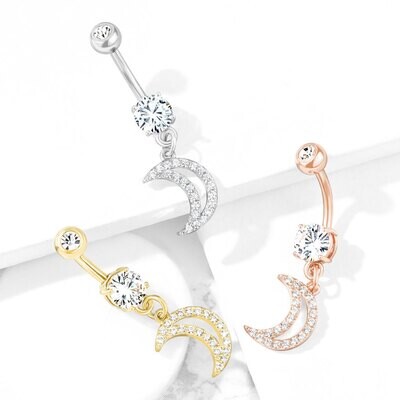 Bauchnabelpiercing mit Kristallmond-Anhänger silber