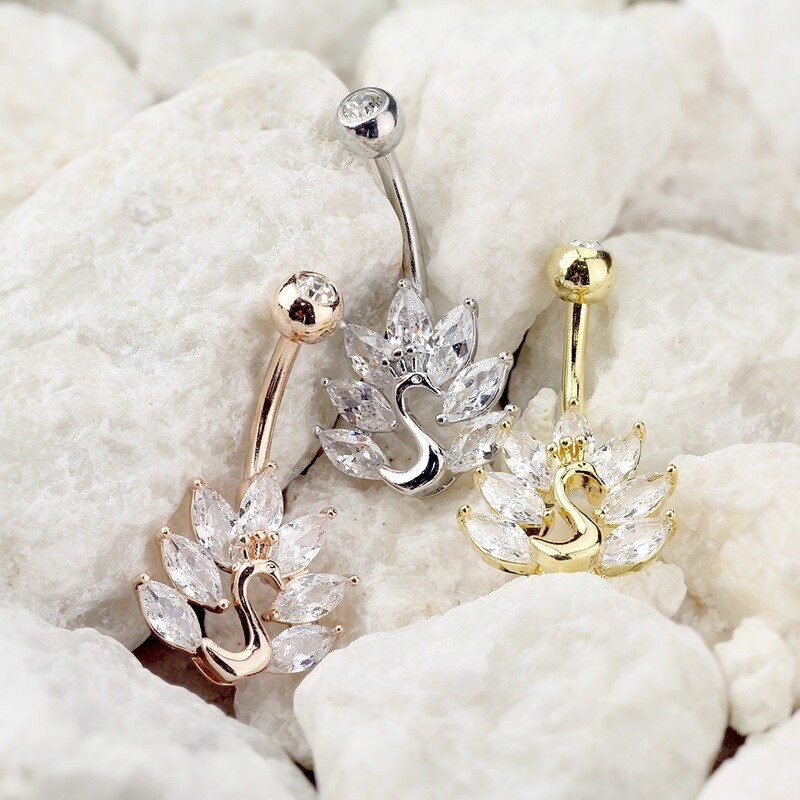 Bauchnabelpiercing Kristallpfau vergoldet