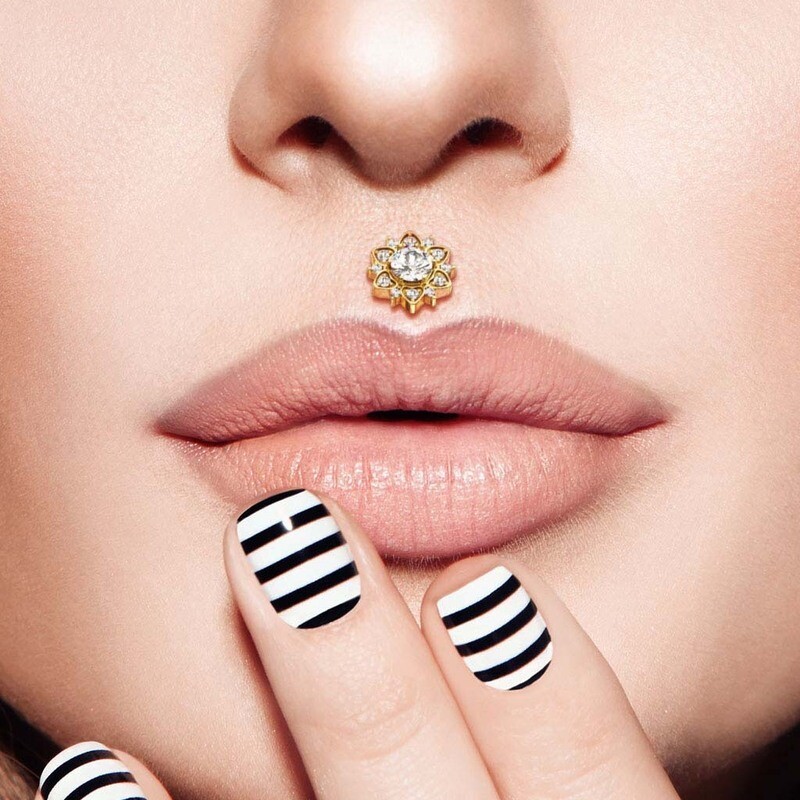 Labret mit Zirkonia Kristallblume vergoldet