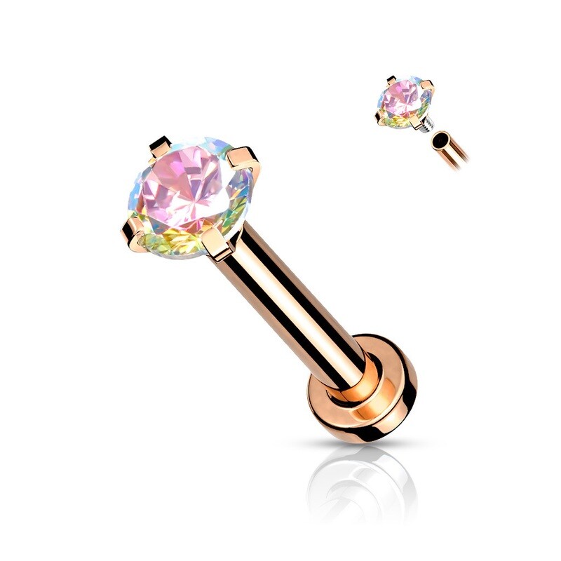 Labret mit gefasstem rundem Kristall rosegold