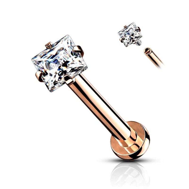 Labret mit quadratischem Kristall rosegold