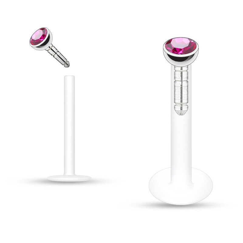 Labret Kristall fuchsia abgerundet