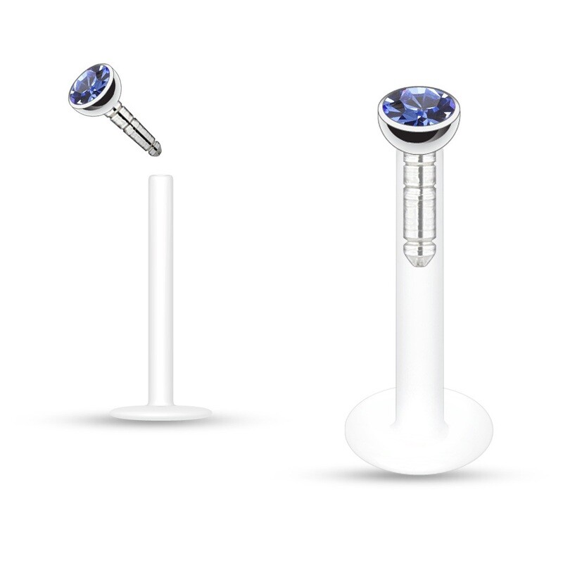 Labret Kristall blau abgerundet