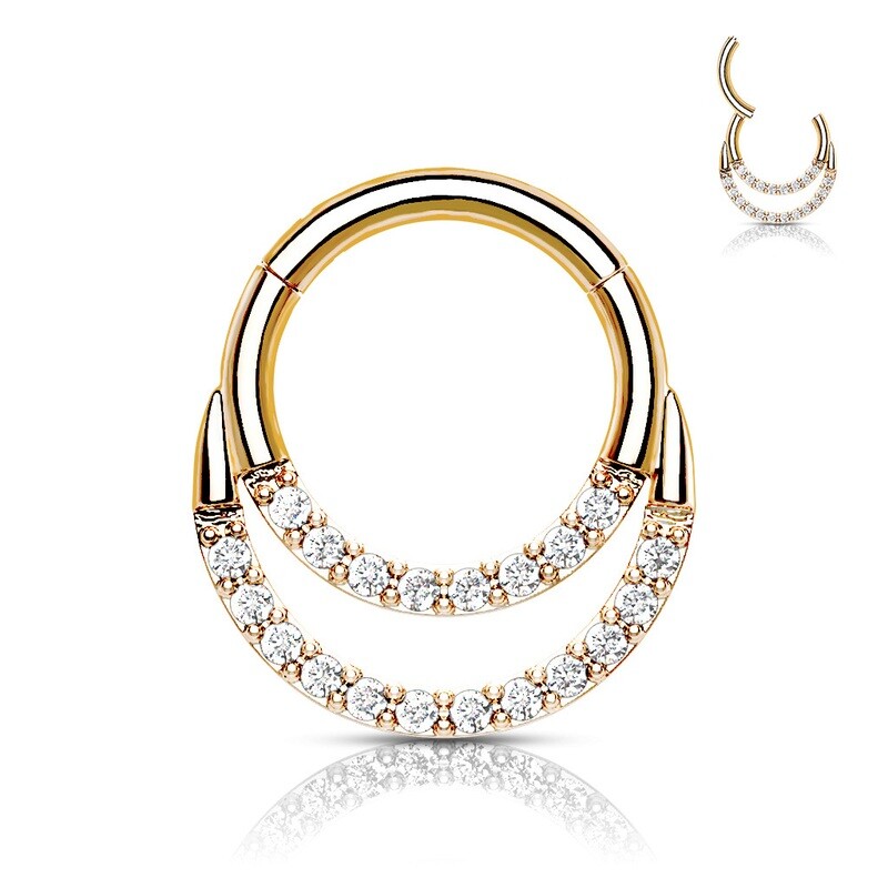 Segmentring doppelt mit Kristallen rosegold