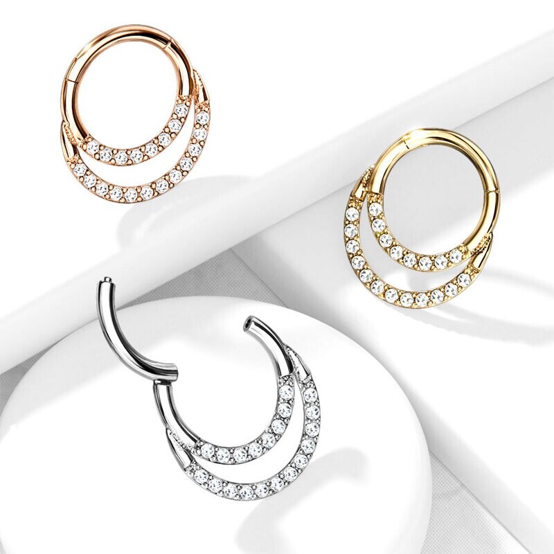 Segmentring doppelt mit Kristallen rosegold