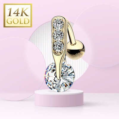 Piercing nombril avec pendentif en or 14K
