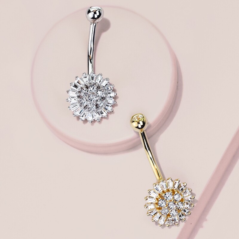 Bauchnabelpiercing 14K Gold Kristallblume