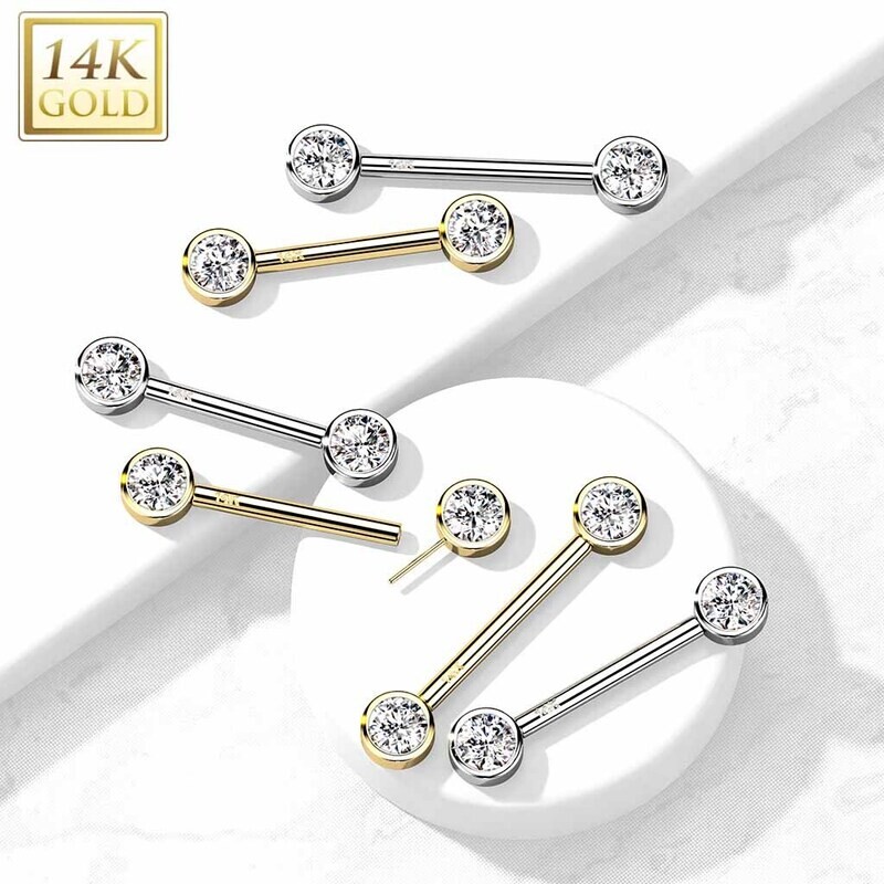 Nippelpiercing aus 14K Gold push-in Kugeln