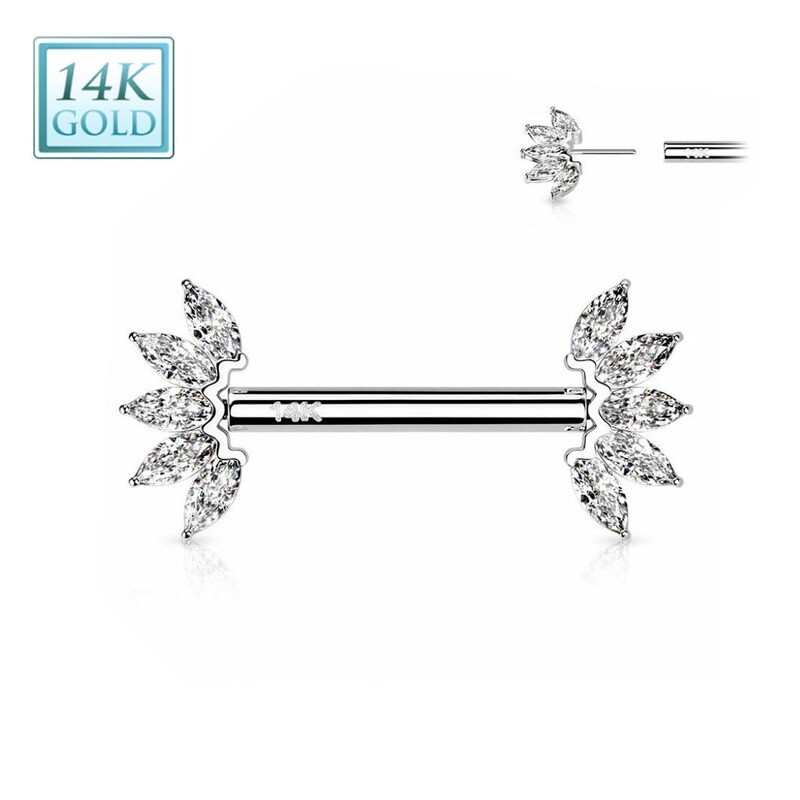 Barbell aus 14K Weissgold mit Kristallfedern