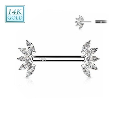 Barbell aus 14K Weissgold mit Kristallfedern