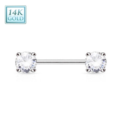 Barbell aus 14K Weissgold mit eingefassten Zirkonia