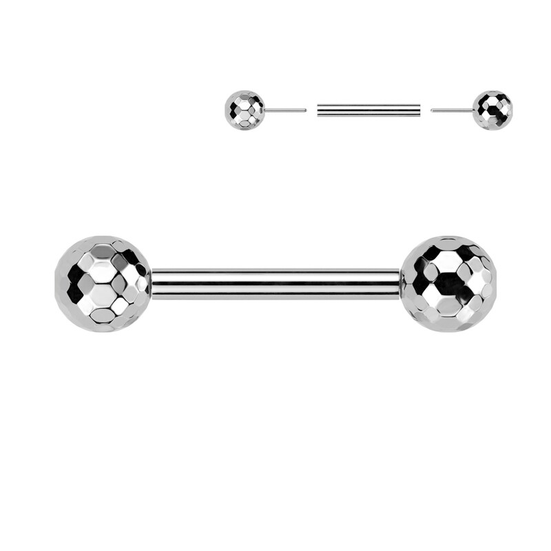 Zungenpiercing polyedrische Oberfläche silber