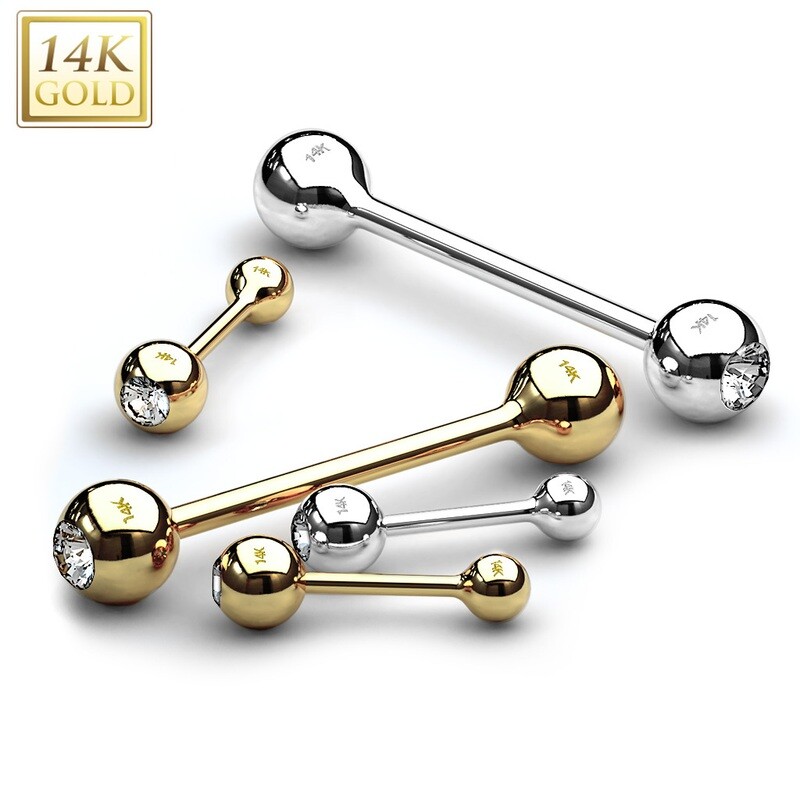 Zungenpiercing 14K Gold Zirkon