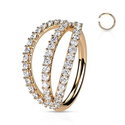 Piercing Ring mit drei Kristallbögen rosegold