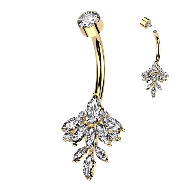 Piercing nombril en titane avec goutte en cristal plaqué or