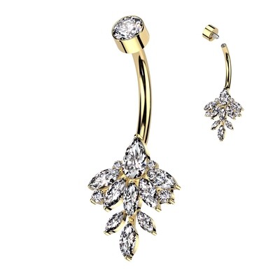 Bauchnabelpiercing aus Titan Kristalltröpfchen vergoldet