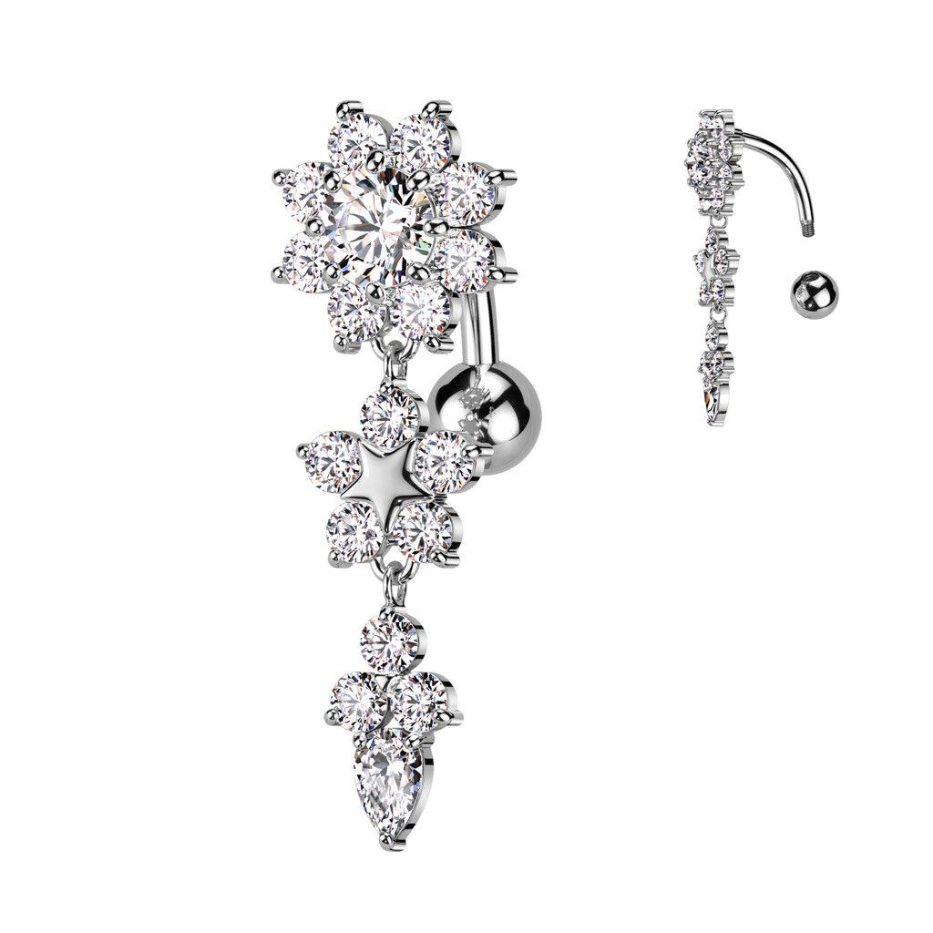 Bauchnabelpiercing Blumen Bouquet silber