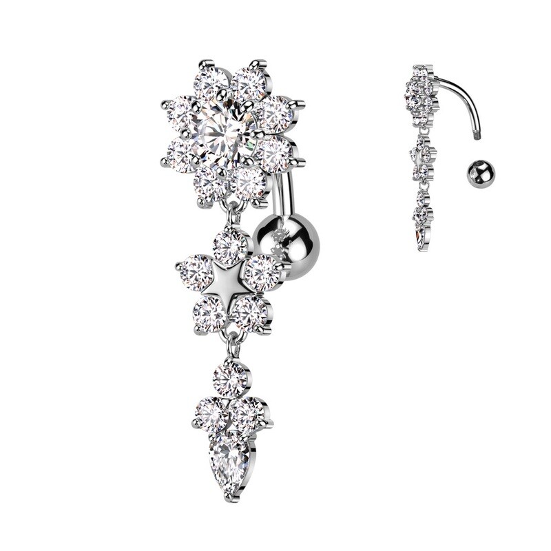 Bauchnabelpiercing Blumen Bouquet silber