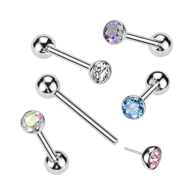 Zungenpiercing aus Titan Aurora Borealis