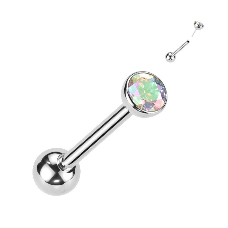 Zungenpiercing aus Titan Aurora Borealis