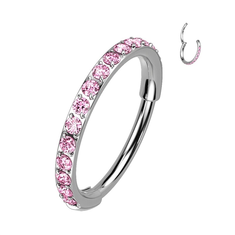 Nasenring aus Titan Kristallbogen pink dünn
