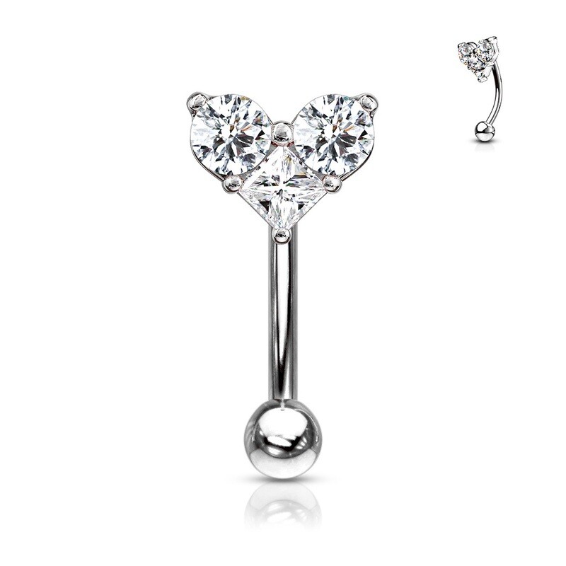 Banane länge 8 mm Kristallherz silber