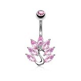 Bauchnabelpiercing Kristallpfau rhodiniert pink