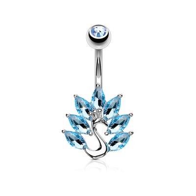 Bauchnabelpiercing Kristallpfau rhodiniert aqua