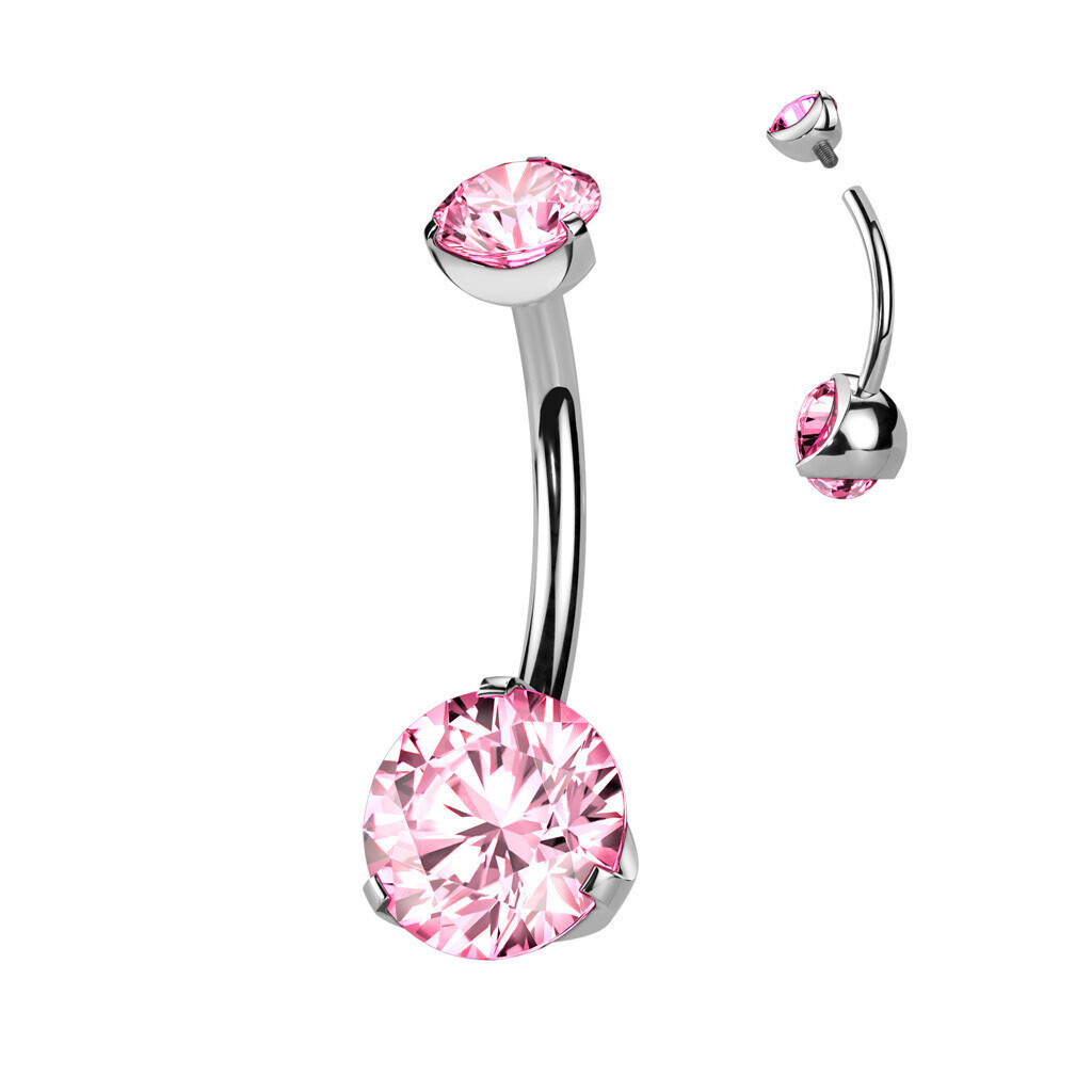 Bauchnabelpiercing aus Titan doppelt besetzt mit Zirkoniasteinen   pink