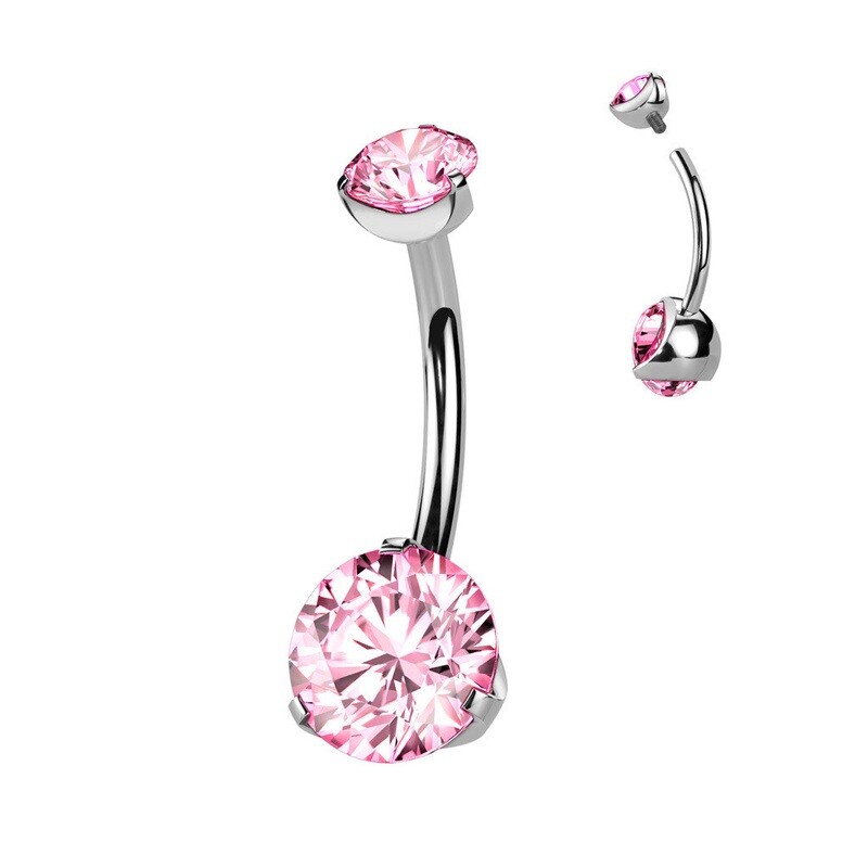 Bauchnabelpiercing aus Titan doppelt besetzt mit Zirkoniasteinen   pink