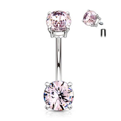 Bauchnabelpiercing mit Zirkonia Kristallen pink