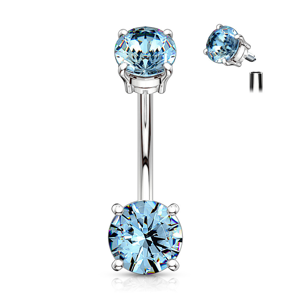 Bauchnabelpiercing mit Zirkonia Kristallen aqua